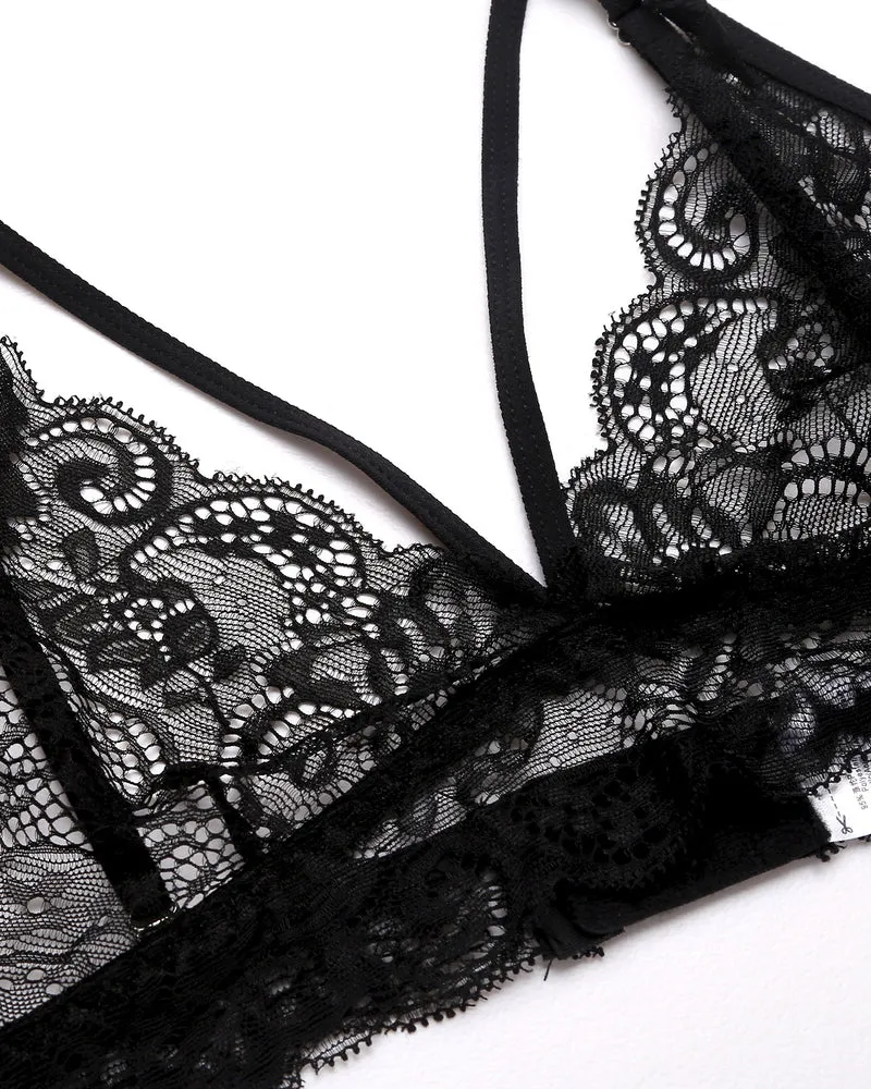 3 Piece Sets Lace Bralette. Skirt with Panty