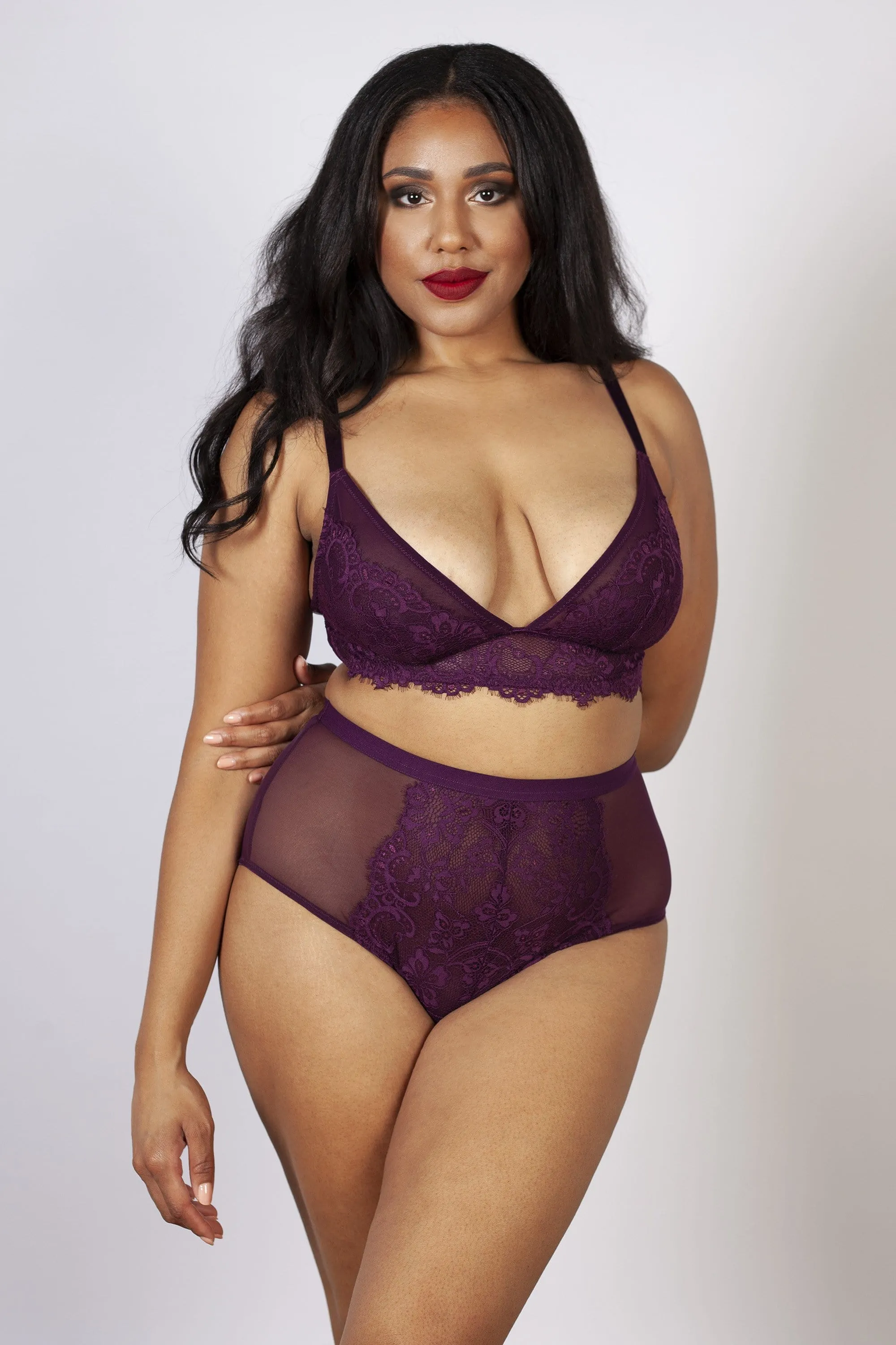 Bella Aubergine Lace High Waist Brief
