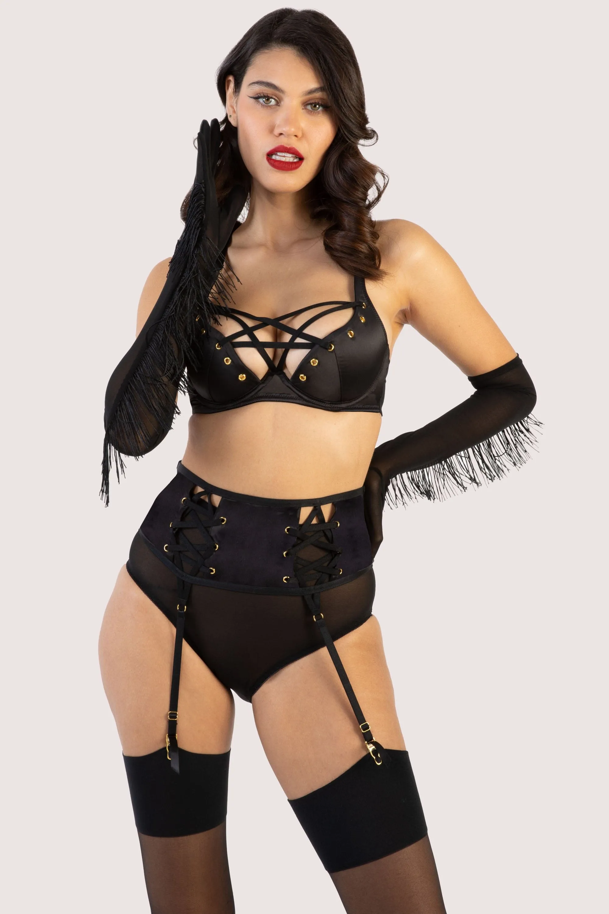 Black Fringe Gloves