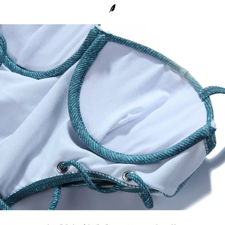 Blue Padded Denim Monokini - One Piece Swimsuit By Sinderella