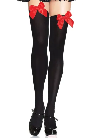 Bow Top Opaque Thigh Highs
