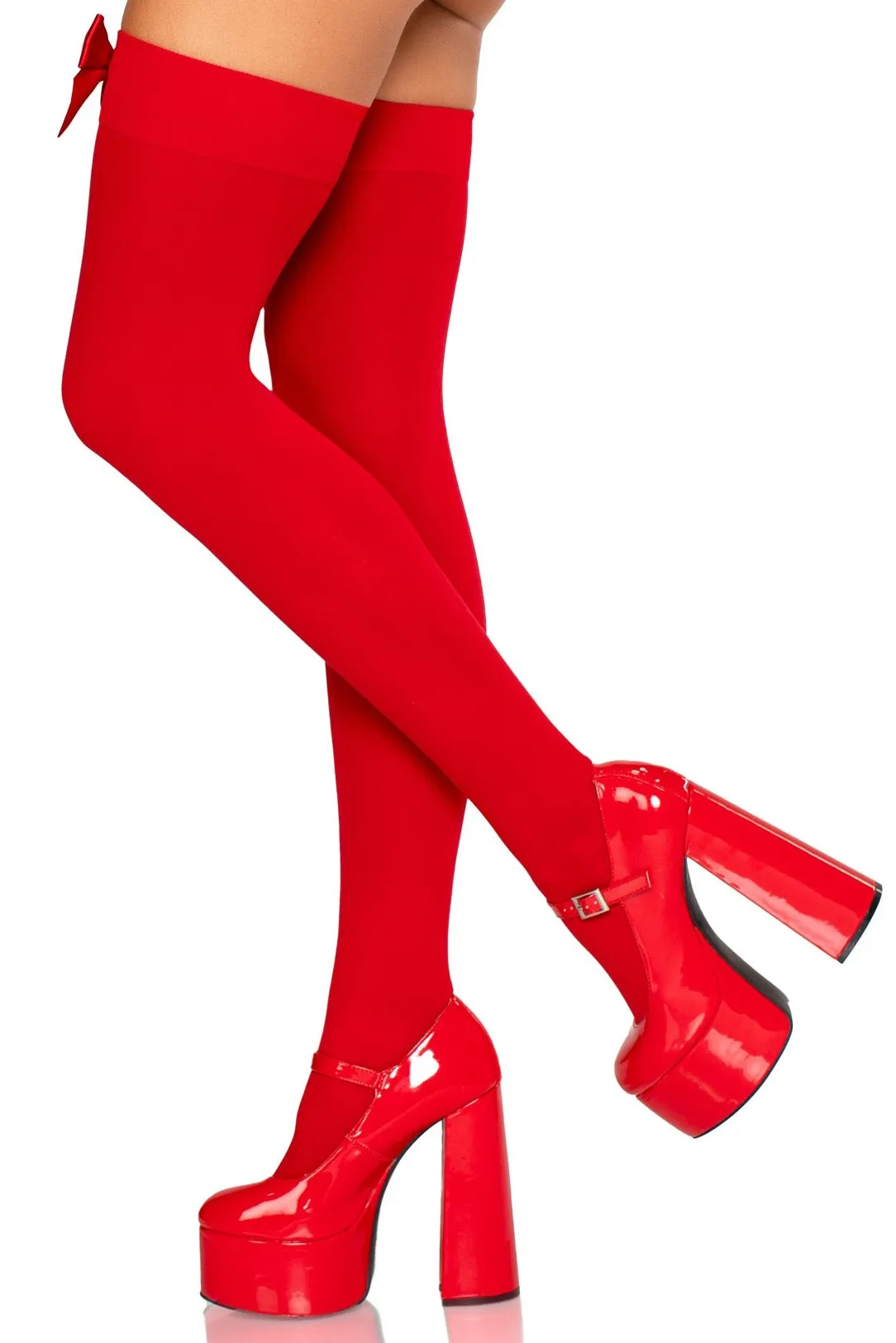 Bow Top Opaque Thigh Highs