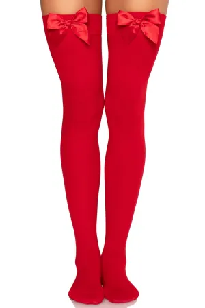 Bow Top Opaque Thigh Highs
