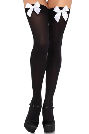 Bow Top Opaque Thigh Highs