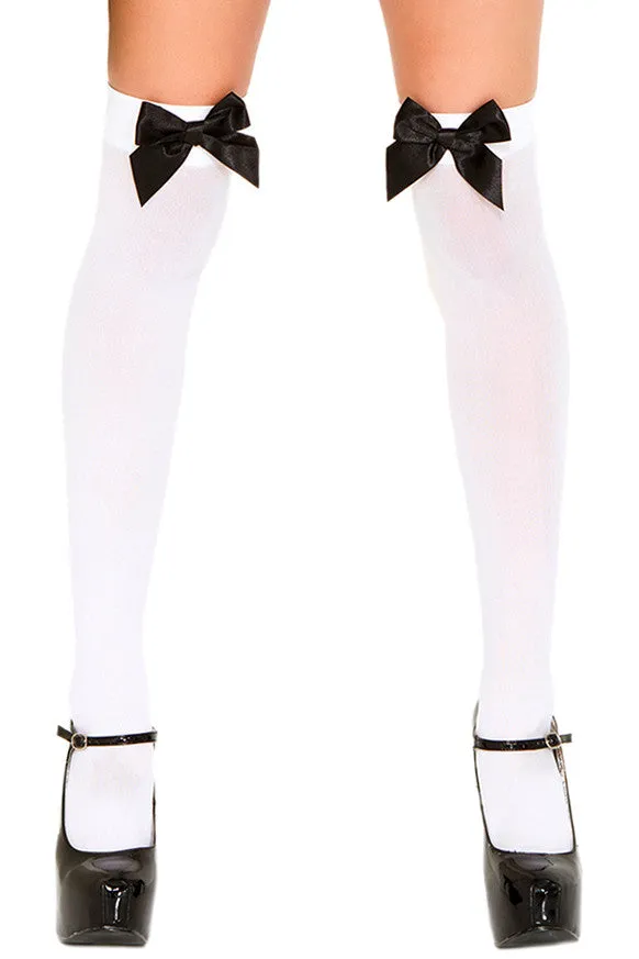 Bow Top Opaque Thigh Highs