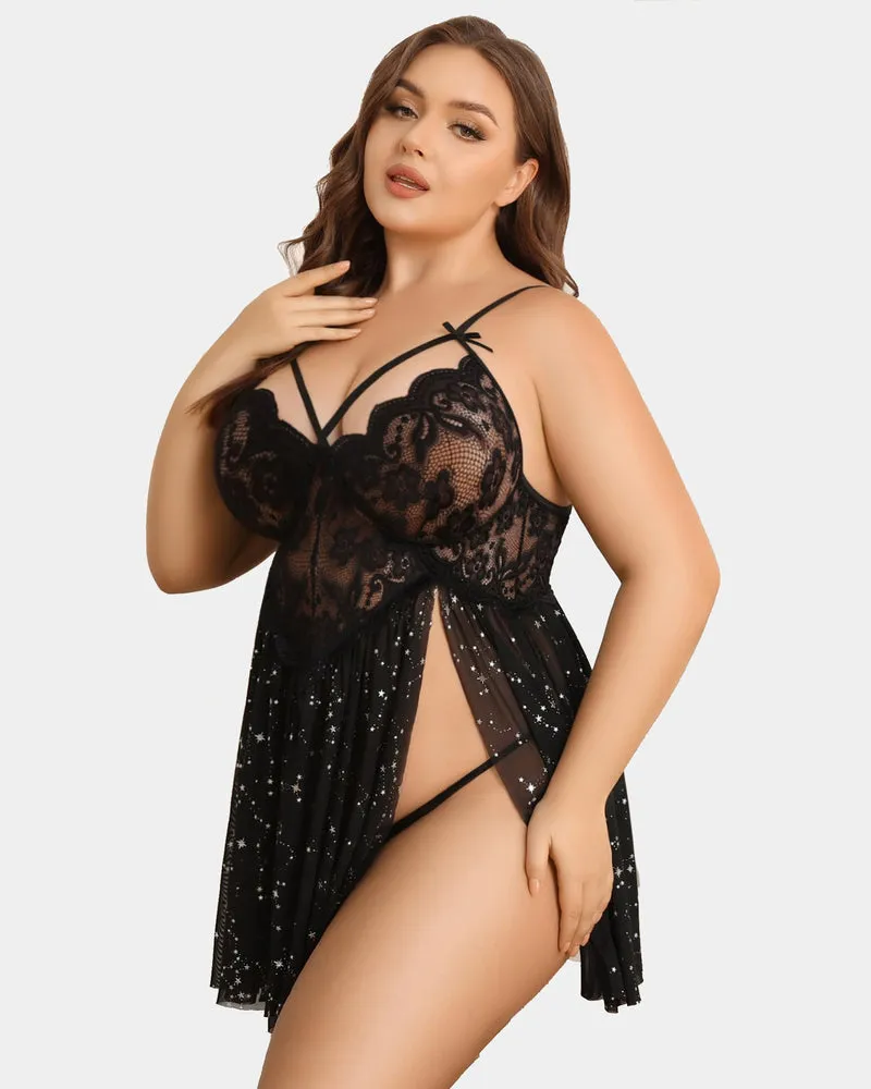 Christmas Plus Size Lace Babydoll
