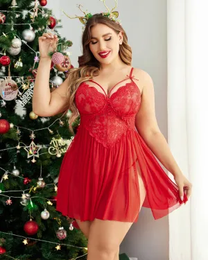 Christmas Plus Size Lace Babydoll