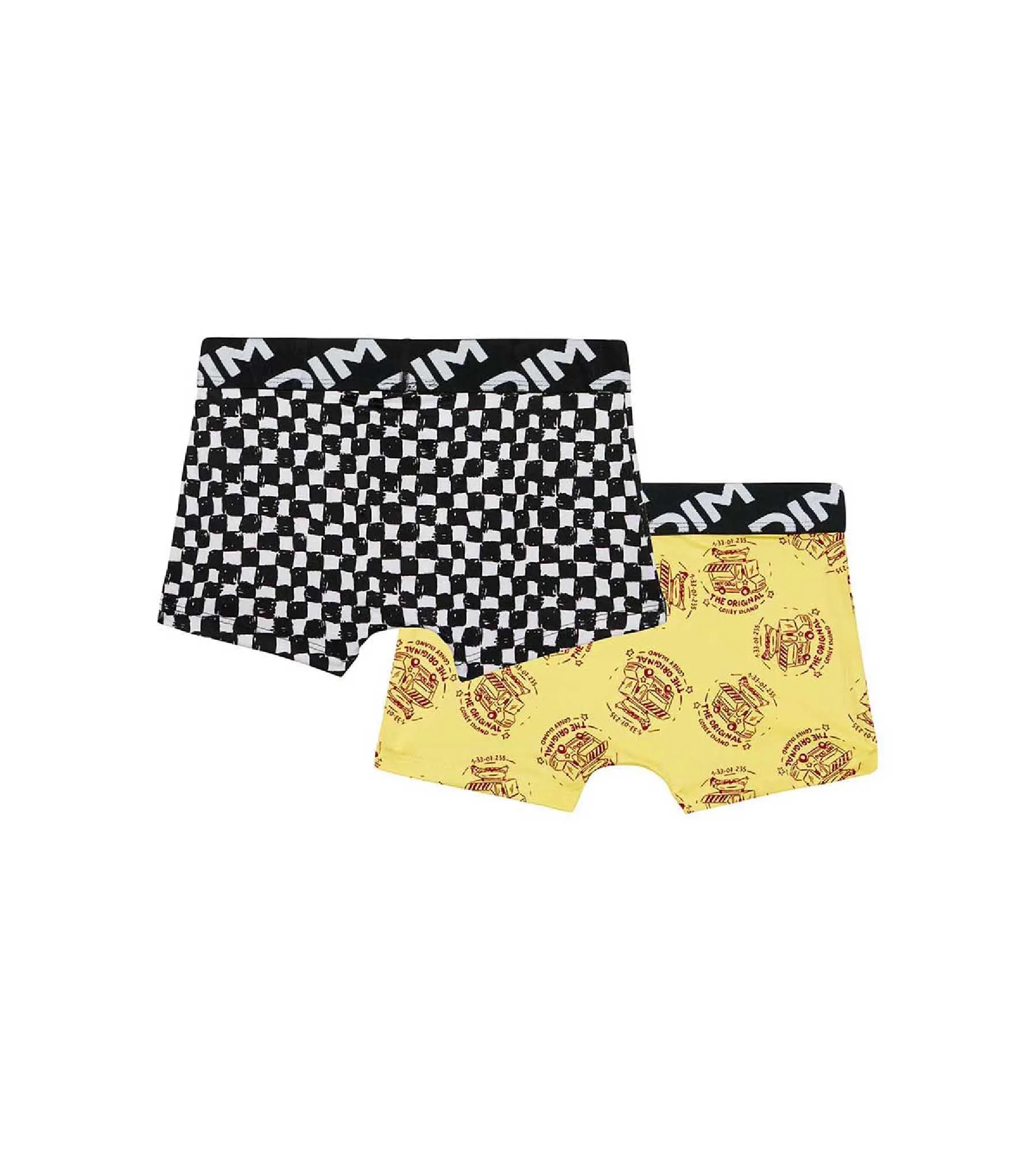 Dim Micro Pack of 2 boys' boxers in recycled microfibre with a checkerboard pattern
