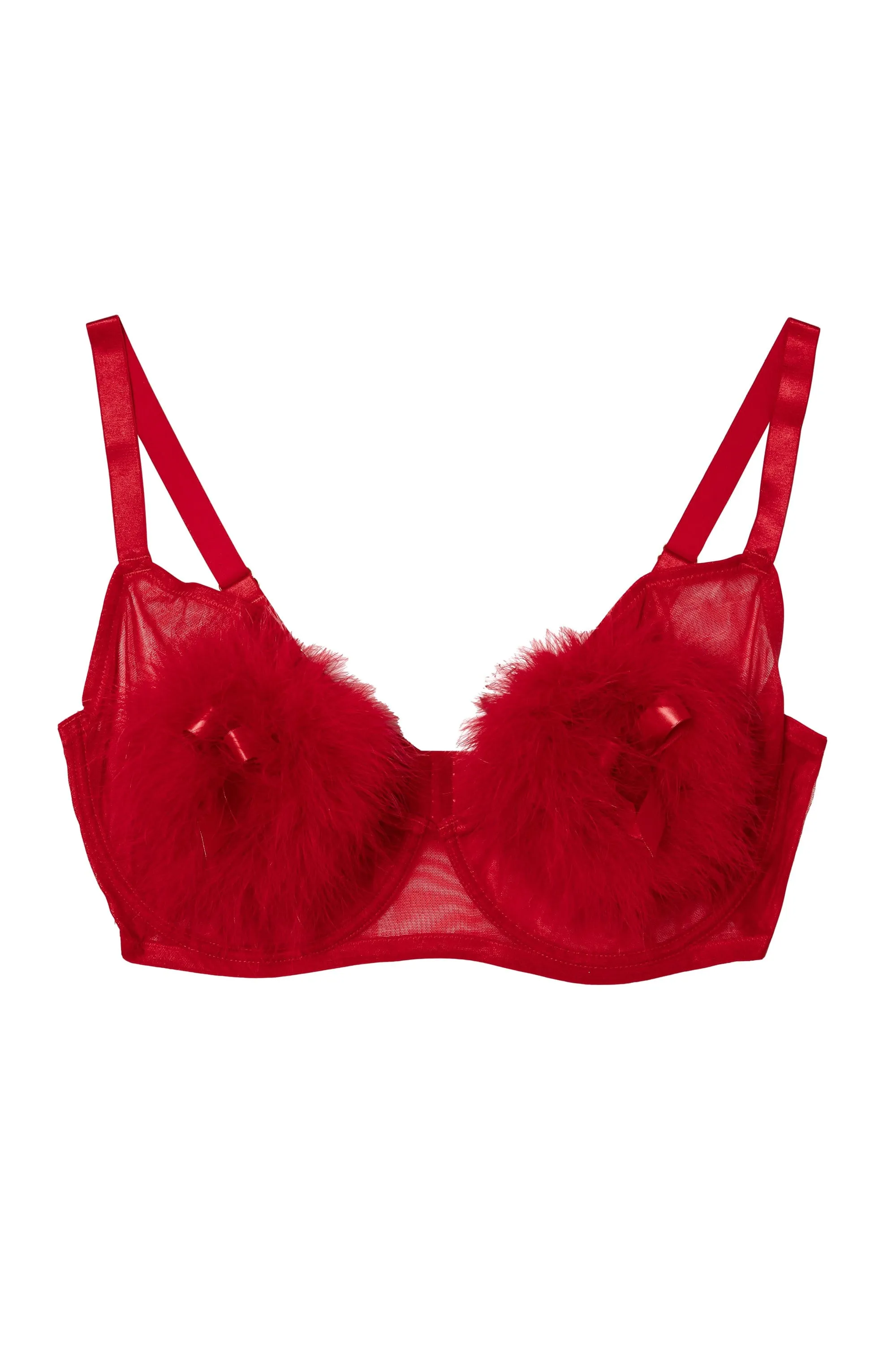 Elizabeth Red Plunge Feather Bra