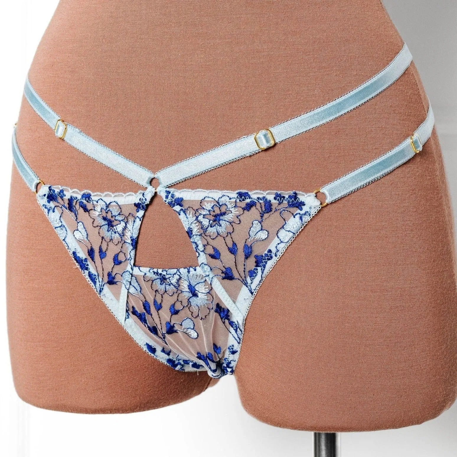 Embroidered Strappy Thong