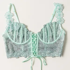 Embroidered Underwire Lace-Up Corset - Mint Julep