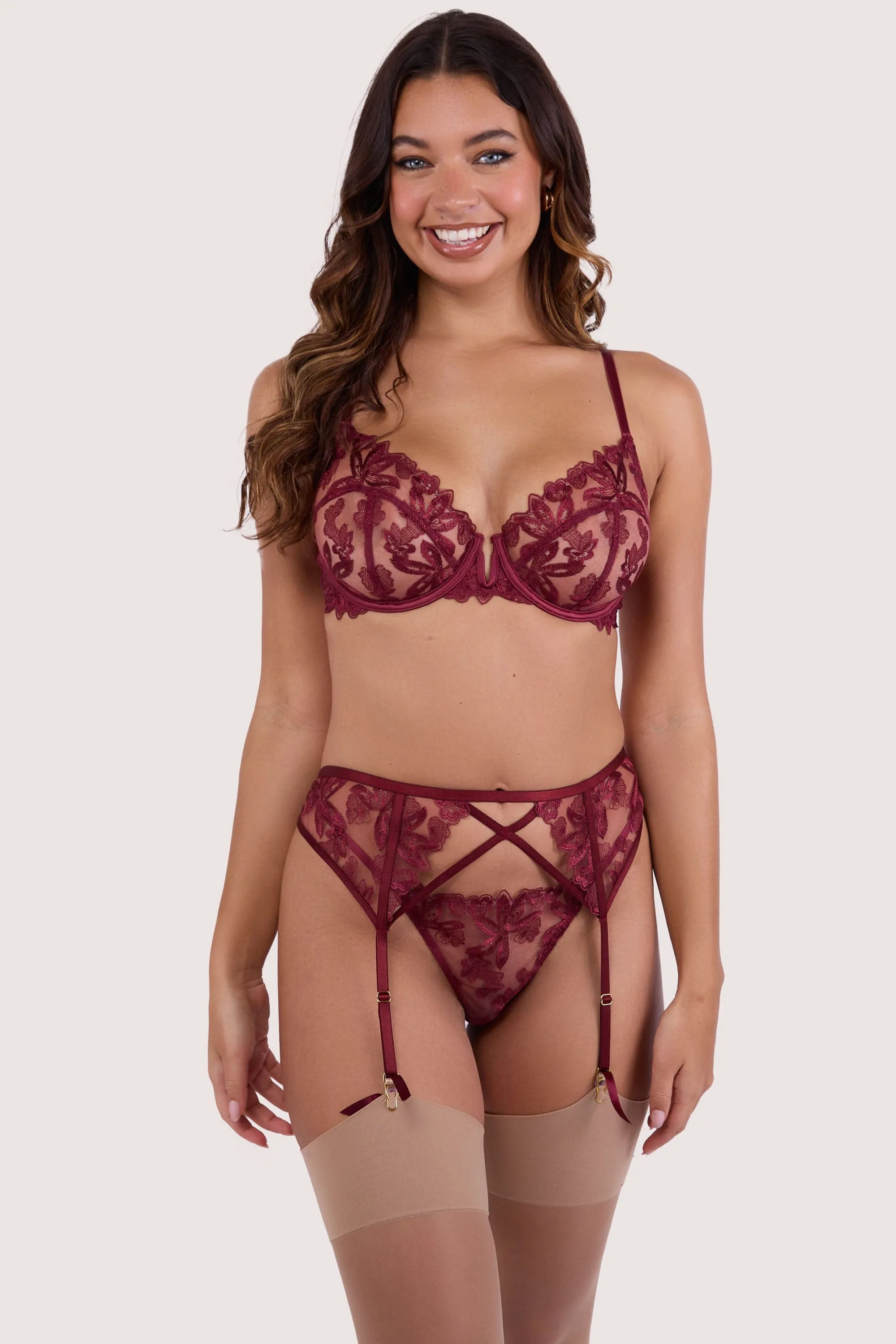 Eva Dark Cherry Graphic Embroidery Balconette Bra