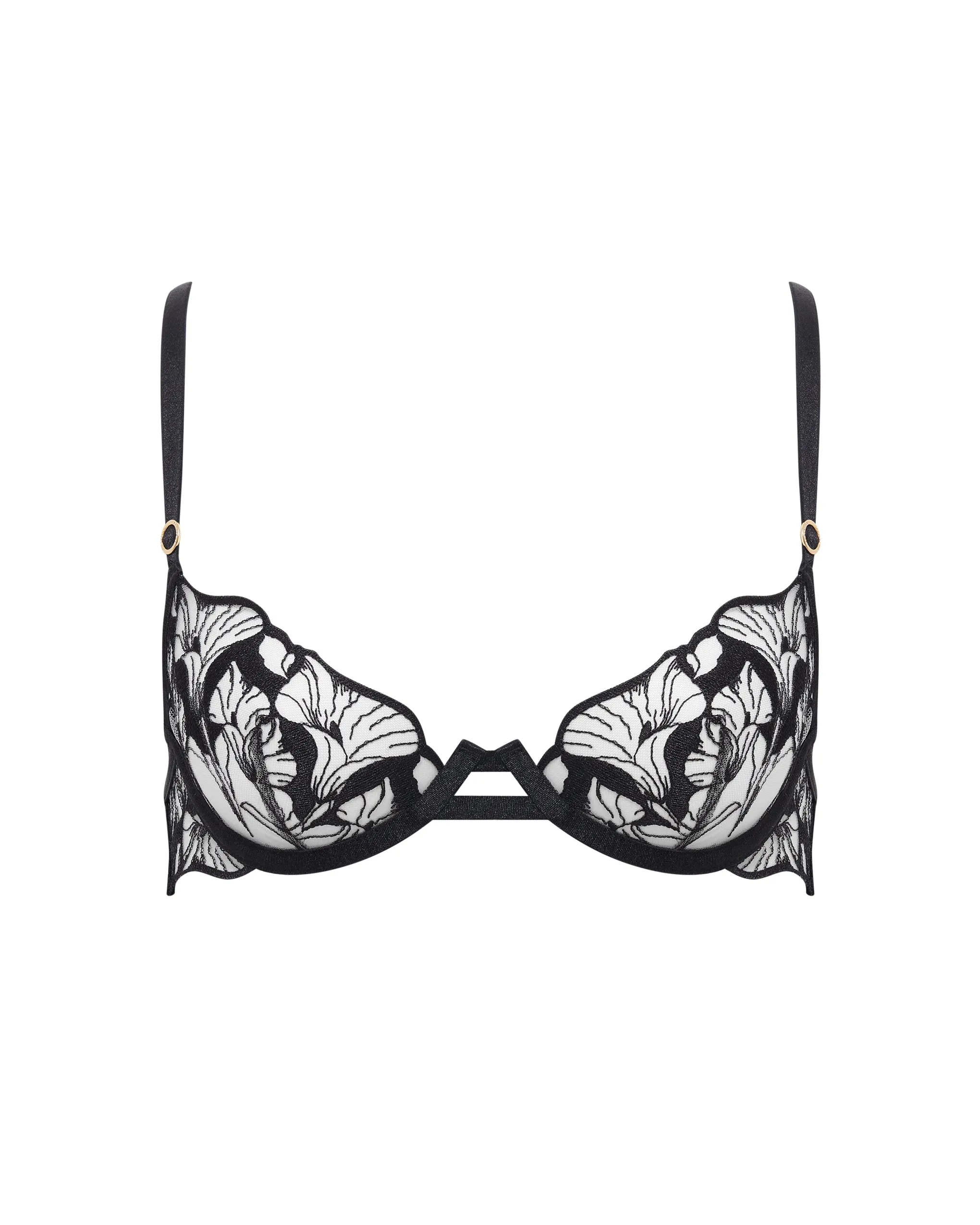 Kalmia Floral Embroidered Bra Black