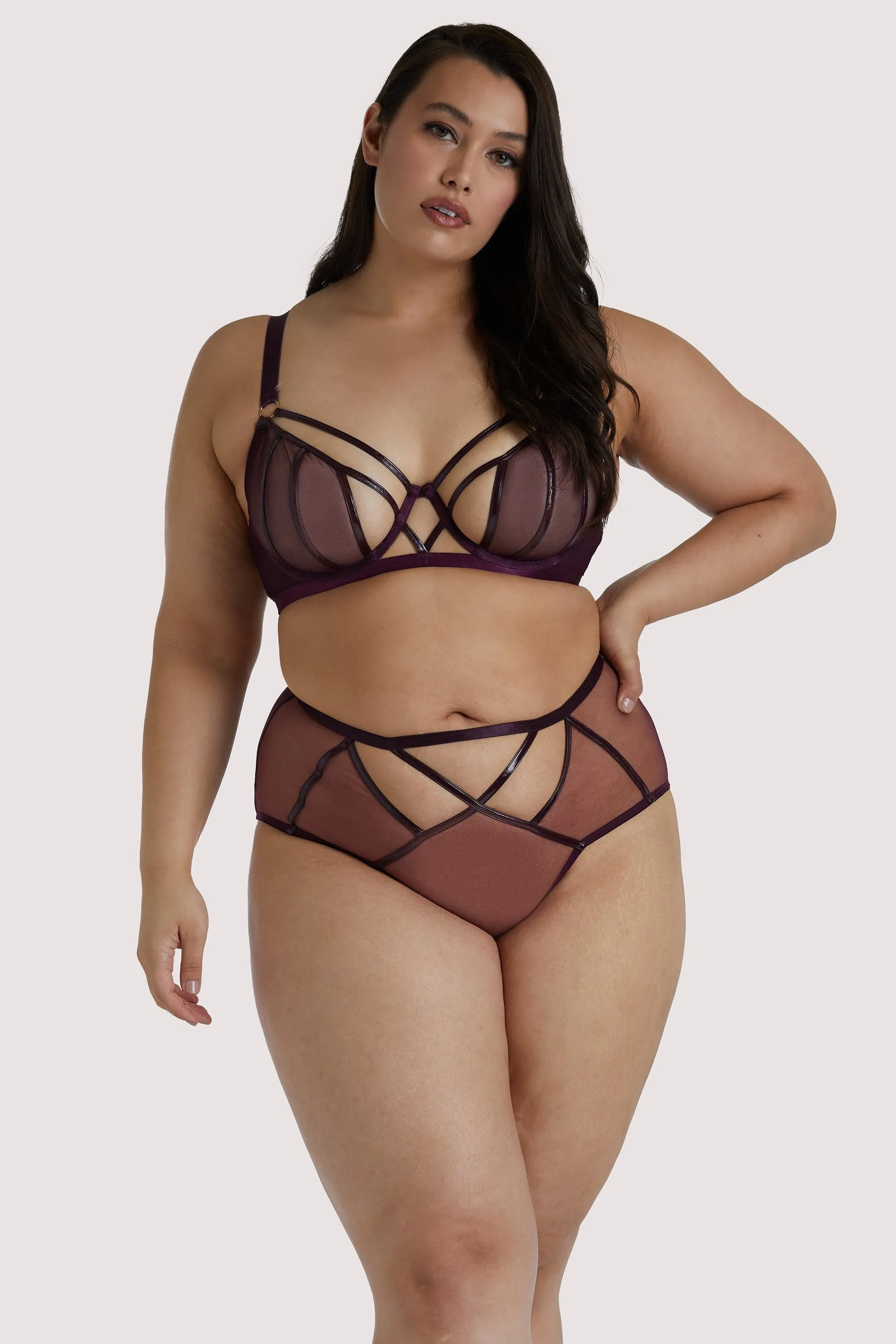 Kelly Wine PVC Panelled Curve Bra