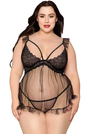 Lace & Dot Mesh Babydoll