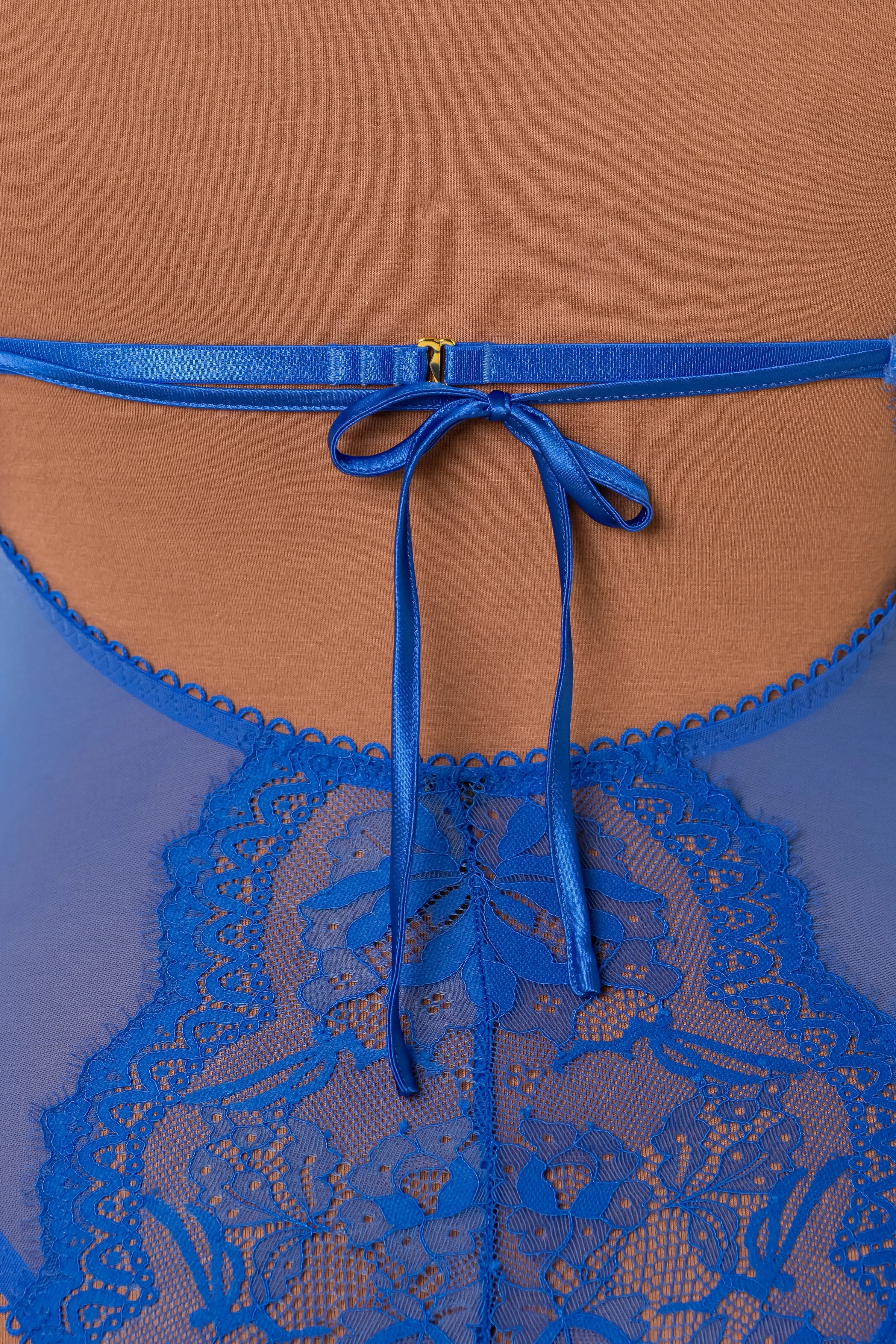 Lace & Mesh Button Teddy - Cobalt