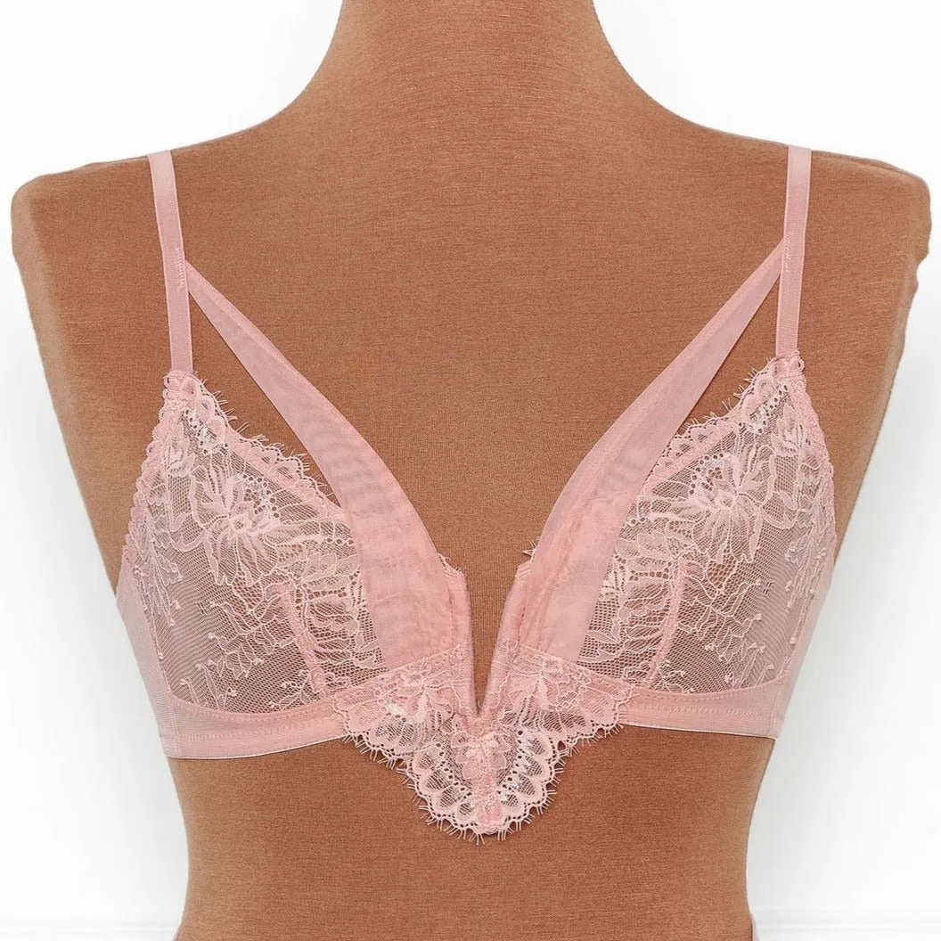 Lace & Mesh V-Wire Bralette - Blush