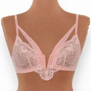 Lace & Mesh V-Wire Bralette - Blush