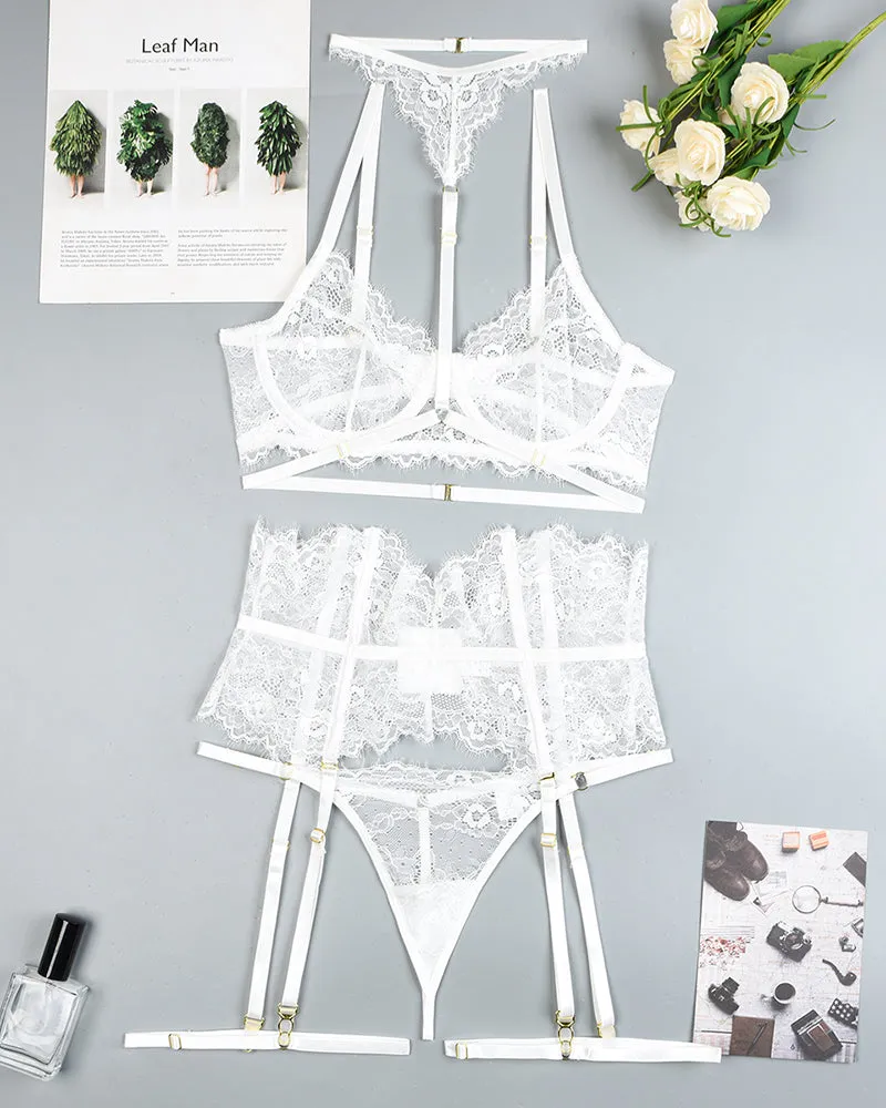 Lace Bra & Panty Set with Garter Belt