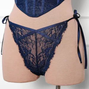 Lacy Side Tie Panty - Navy