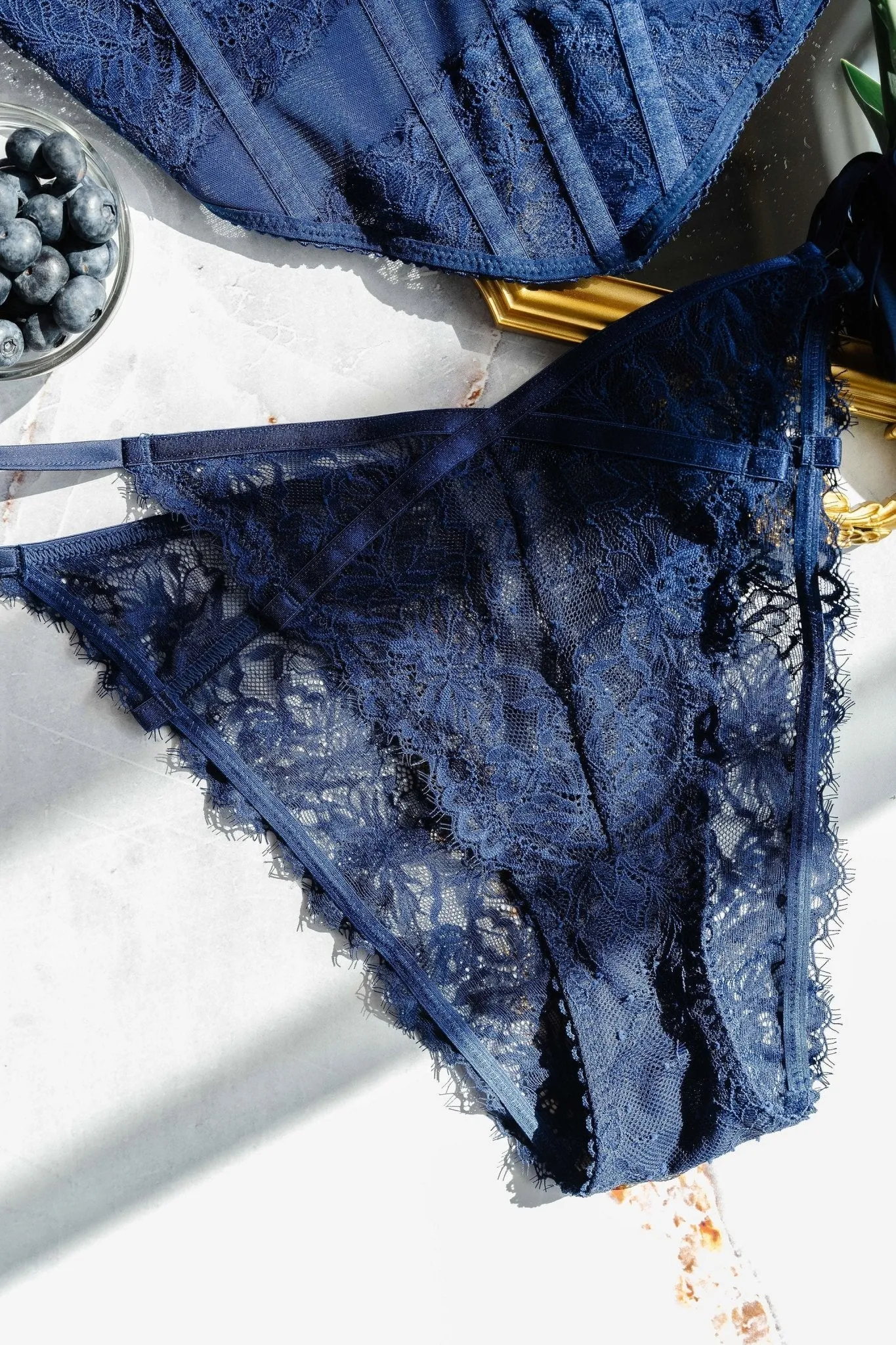 Lacy Side Tie Panty - Navy