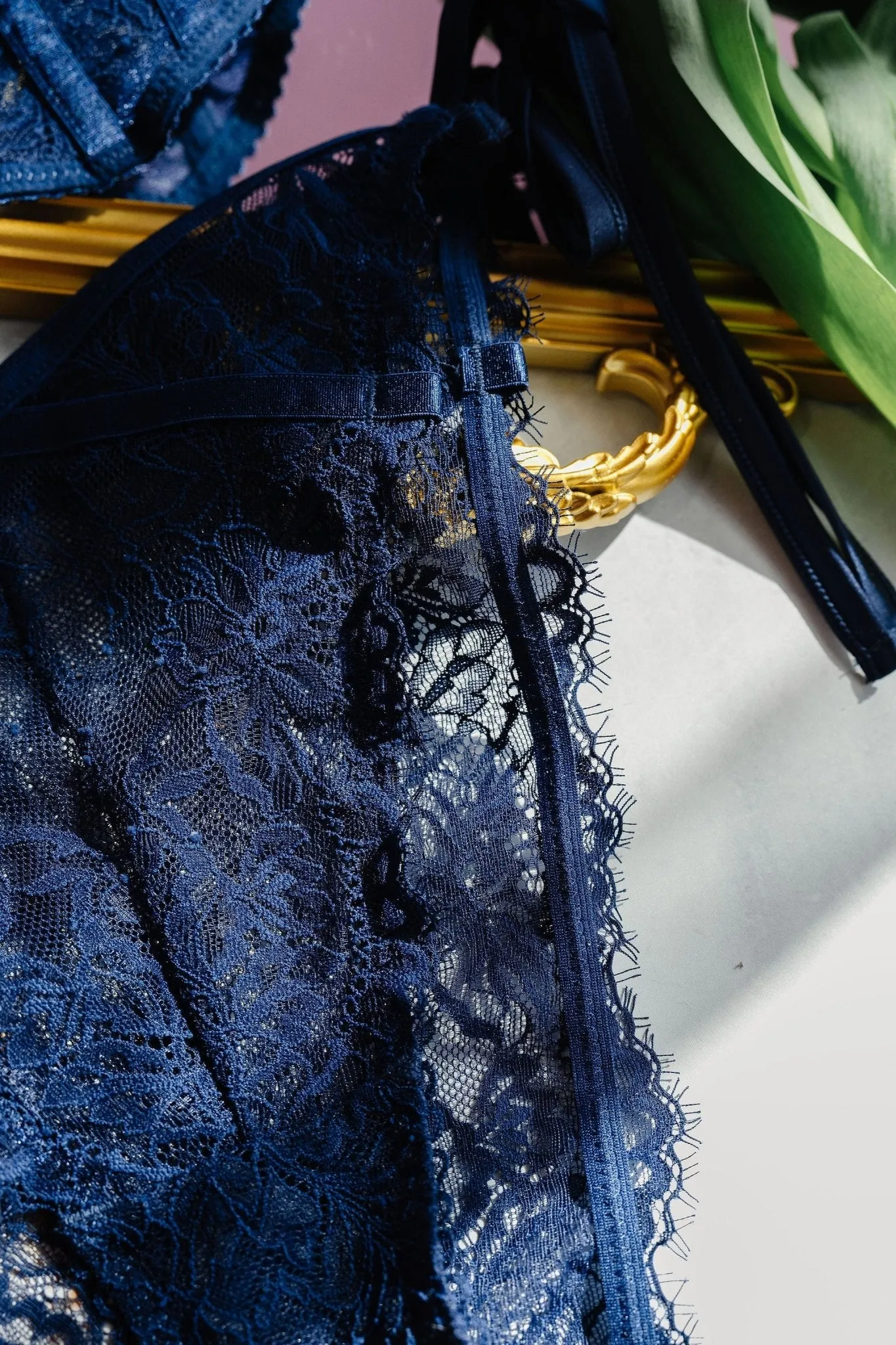 Lacy Side Tie Panty - Navy