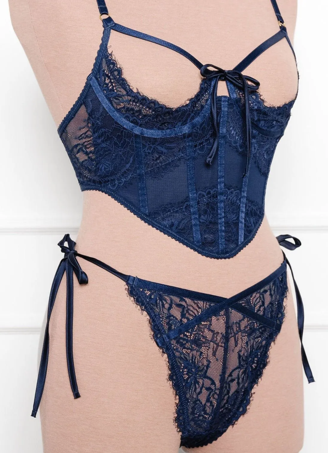 Lacy Side Tie Panty - Navy