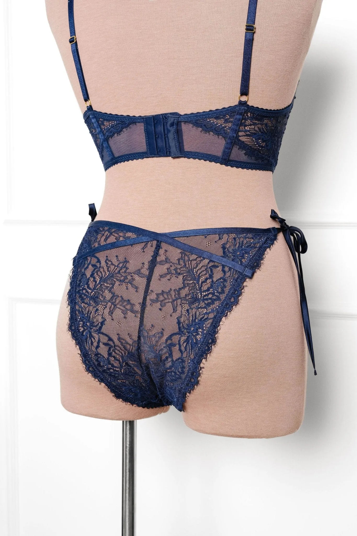 Lacy Side Tie Panty - Navy