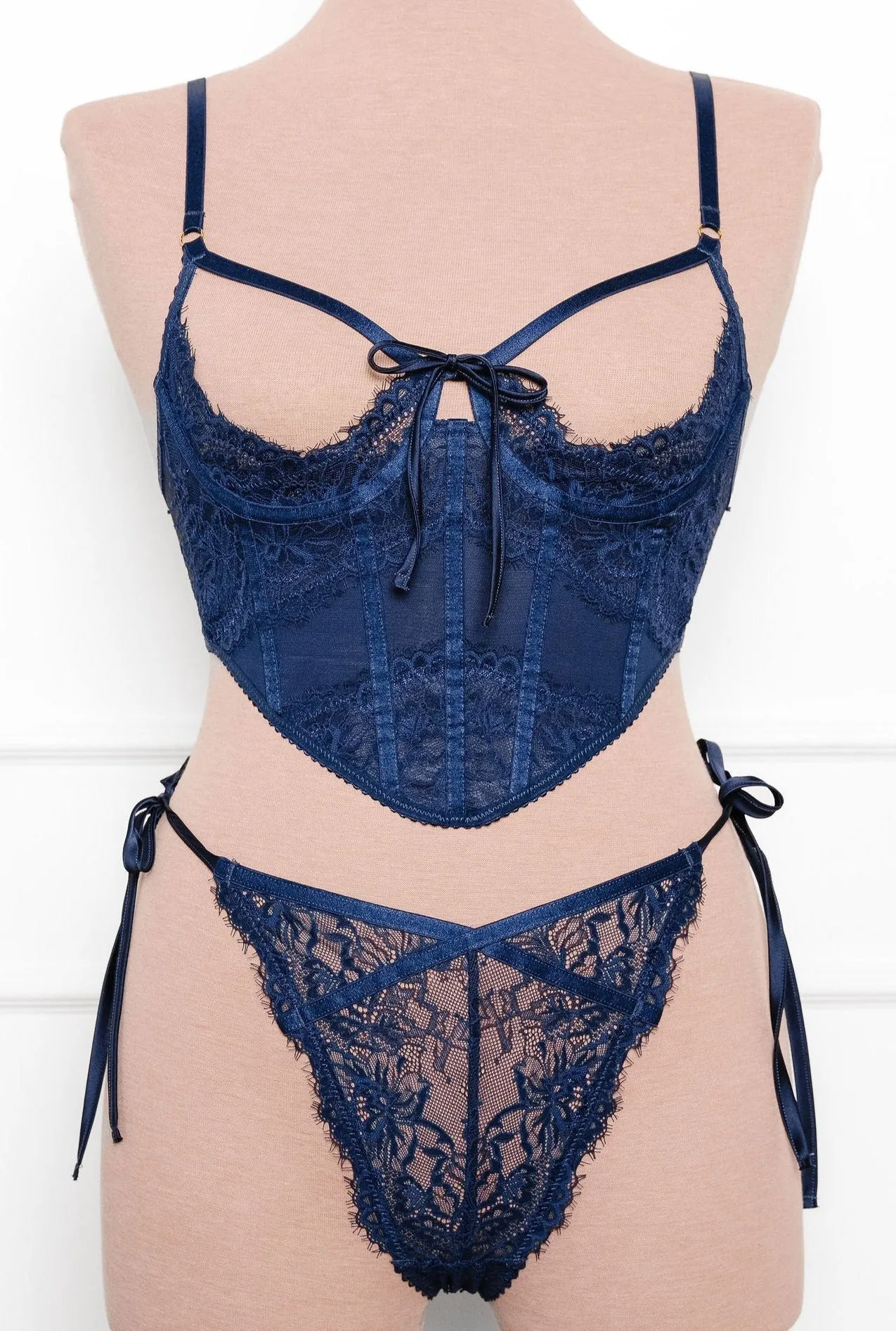 Lacy Side Tie Panty - Navy