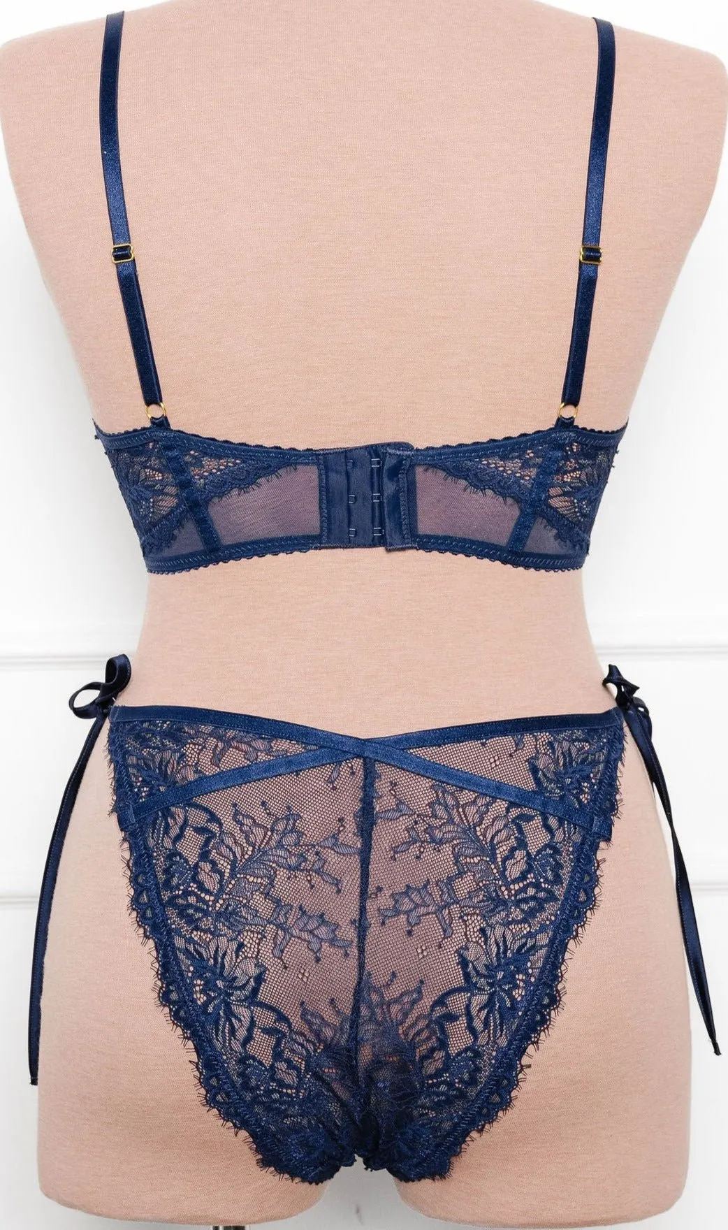 Lacy Side Tie Panty - Navy