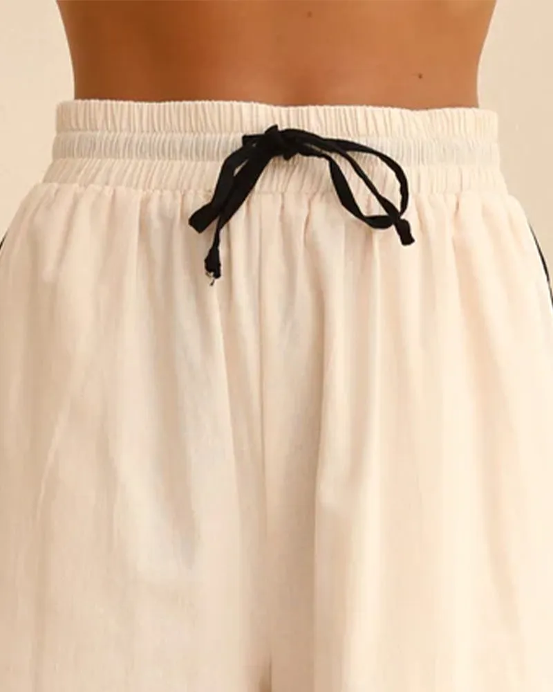 Linen Lace-up Shirt & Shorts Pajamas Sets