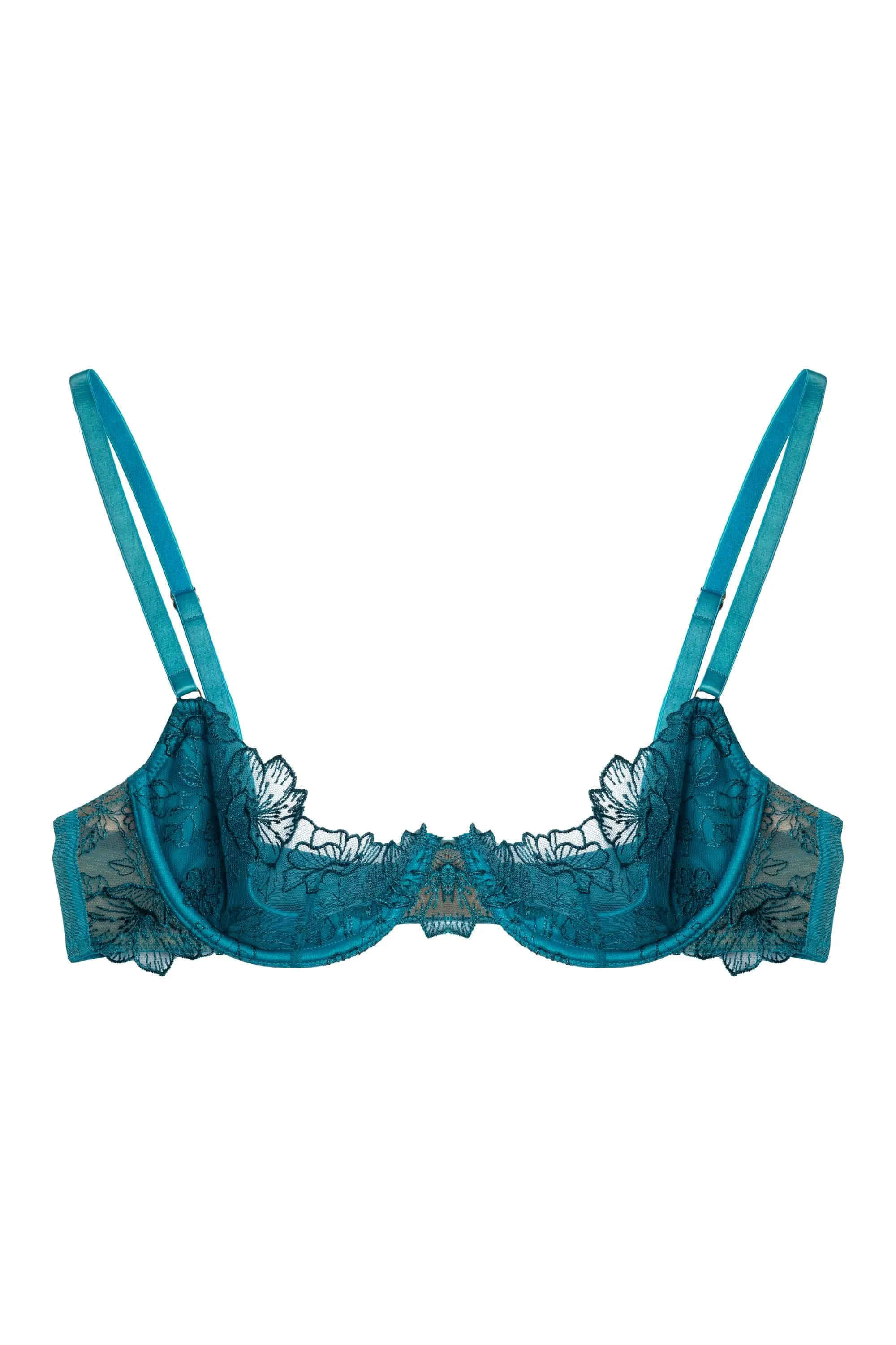 Marsha Teal Embroidery And Rings Quarter Cup Bra