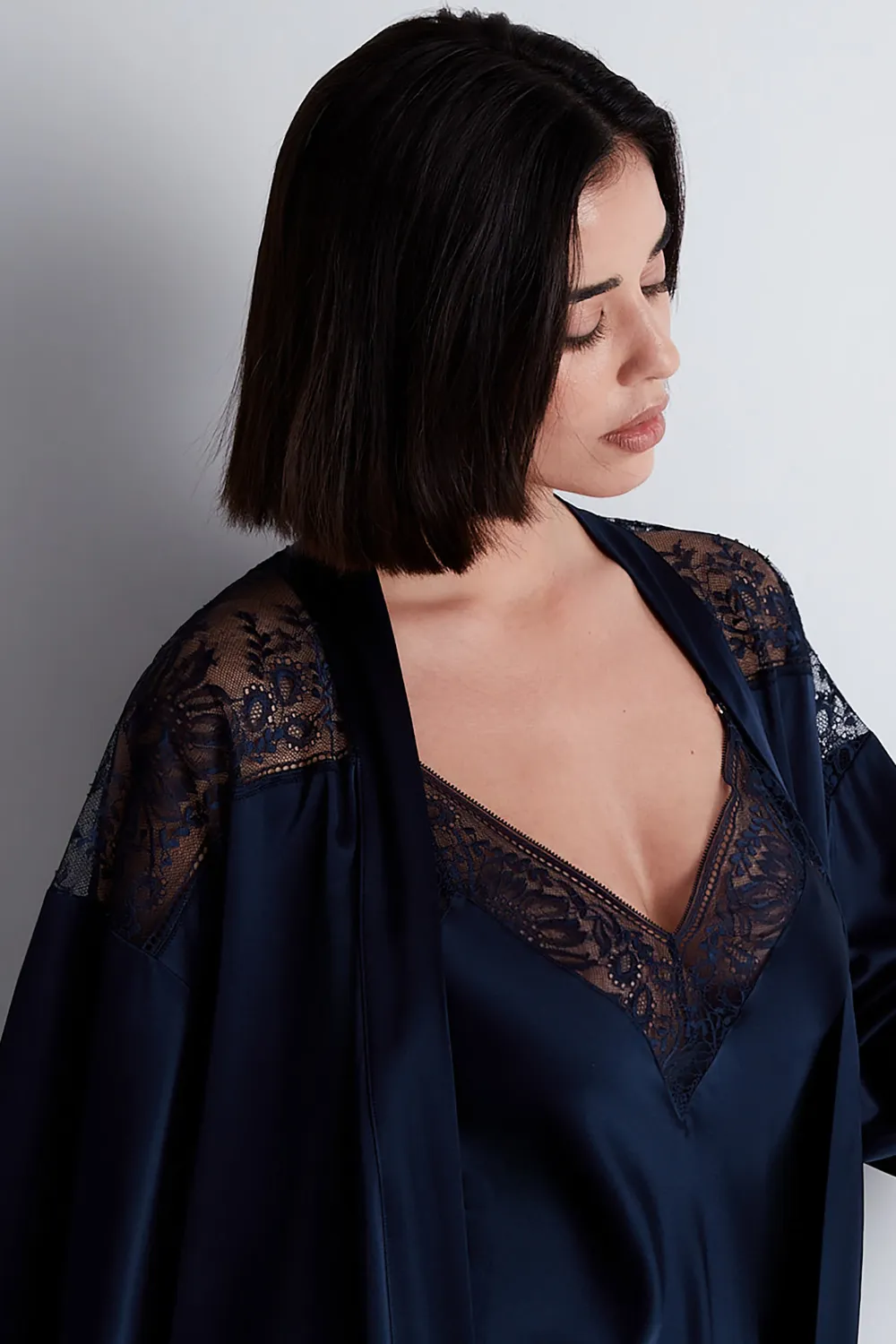 Midnight Whisper Silk Kimono Evening Blue