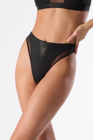 Minuit High Waist Tanga Bikini Bottom in Black