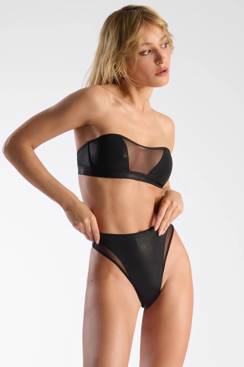 Minuit High Waist Tanga Bikini Bottom in Black