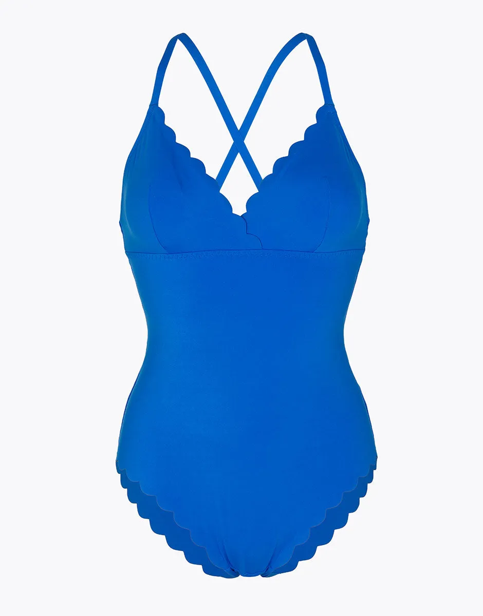 One-piece swimsuit without underwire Scallop in electric blue microfiber