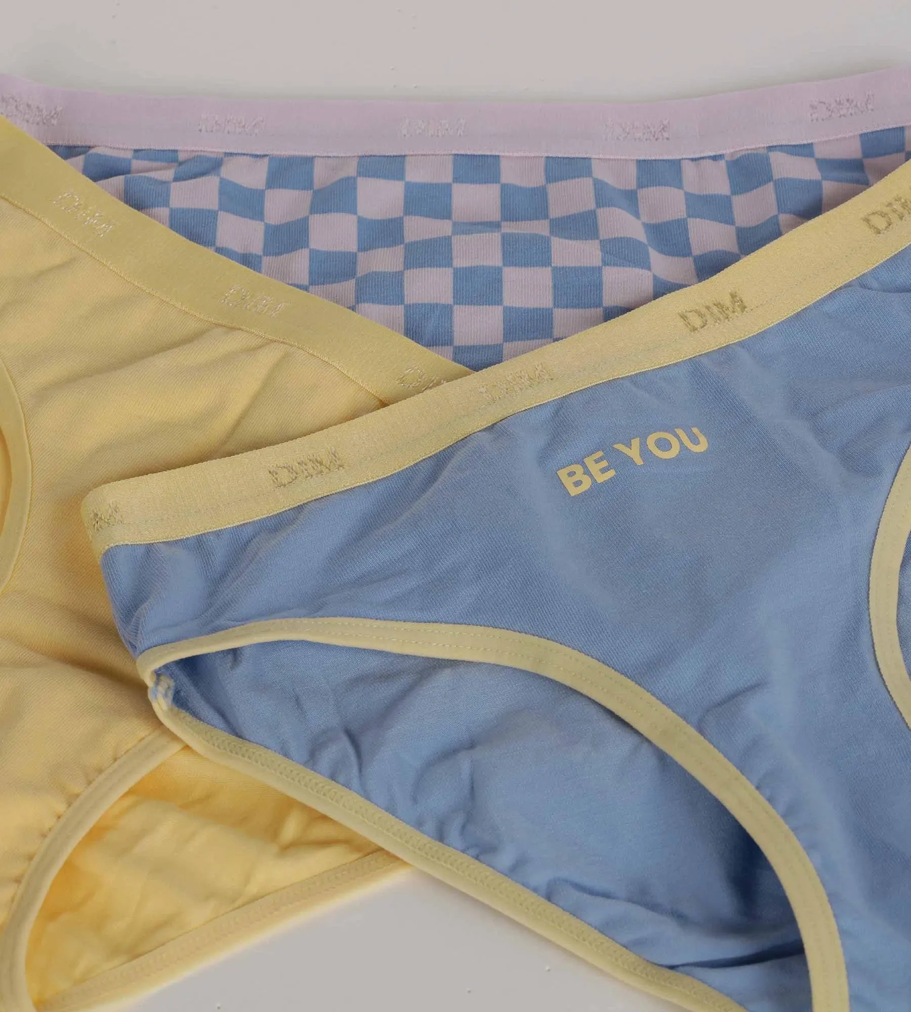 Pack of 3 girls' stretch cotton panties with checkerboard pattern Yellow Les Pockets