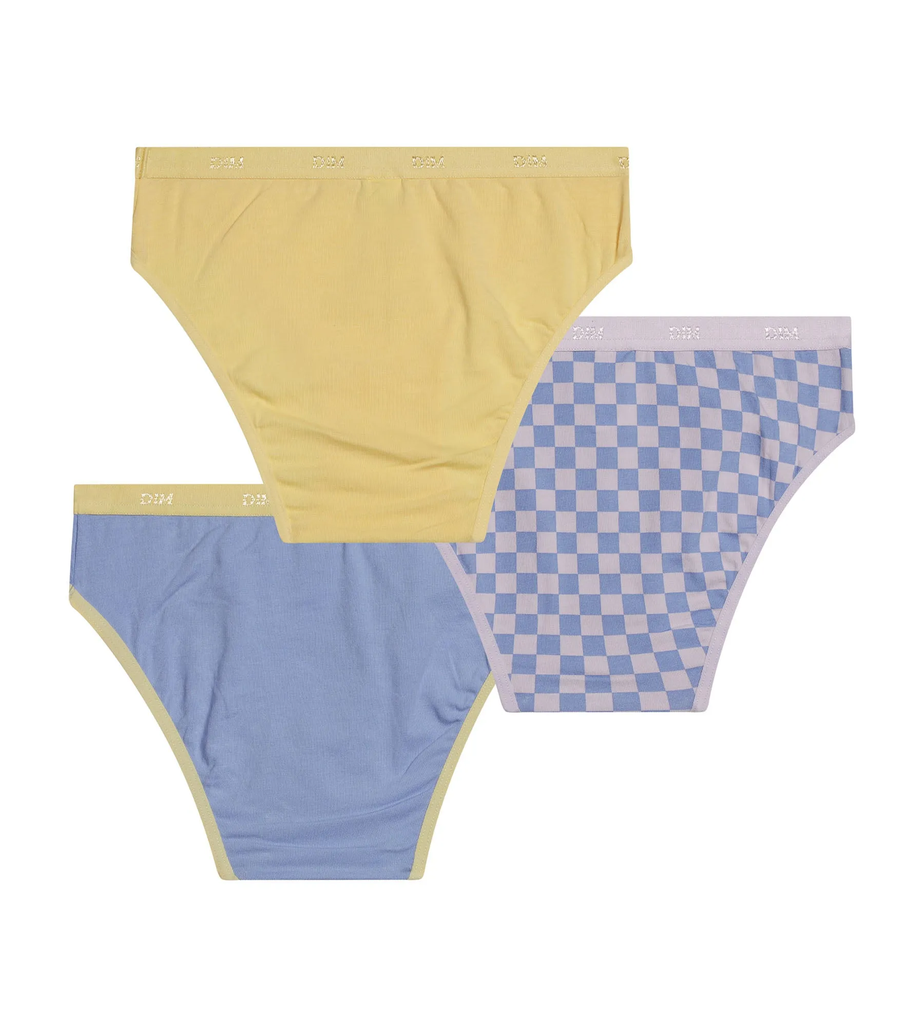 Pack of 3 girls' stretch cotton panties with checkerboard pattern Yellow Les Pockets