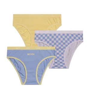 Pack of 3 girls' stretch cotton panties with checkerboard pattern Yellow Les Pockets