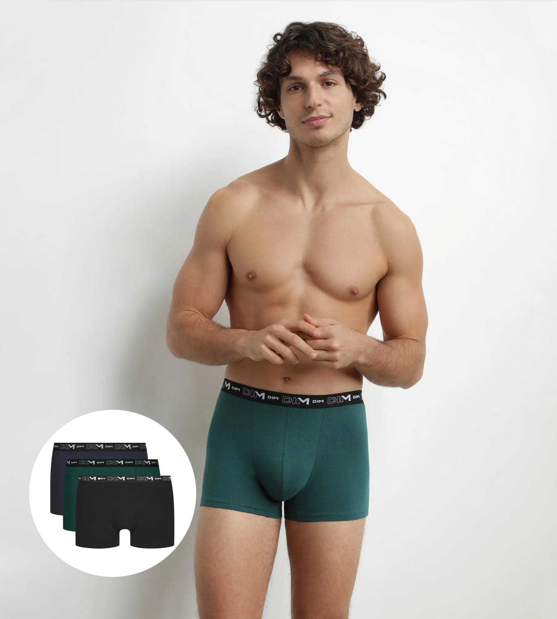 Pack of 3 Men's Cotton Boxers Green Blue Dim Cotton Stretch