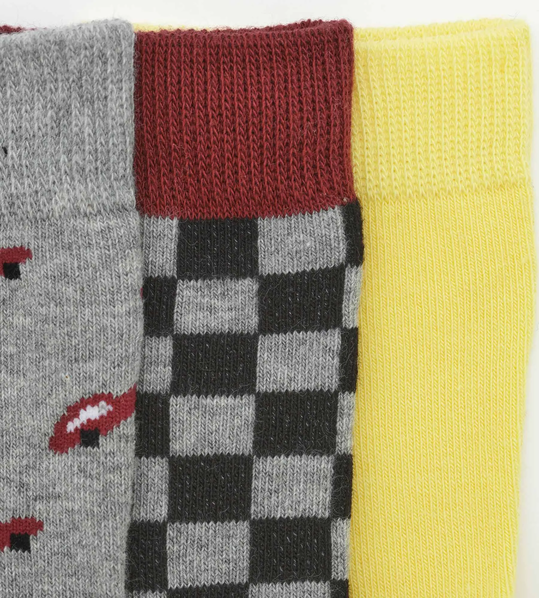 Pack of 3 pairs of checkered children's socks in Gray Yellow Cotton Style