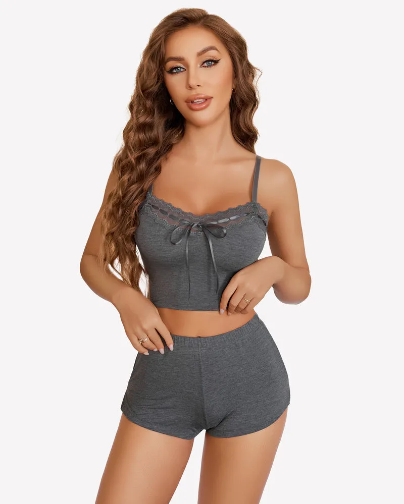 Pajama Sets Lace Trim Short PJ Set