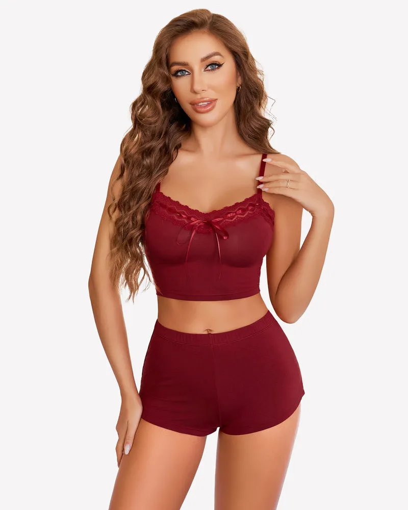 Pajama Sets Lace Trim Short PJ Set