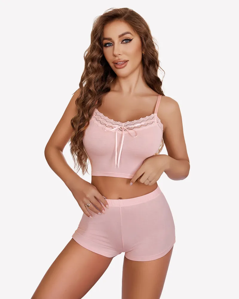 Pajama Sets Lace Trim Short PJ Set