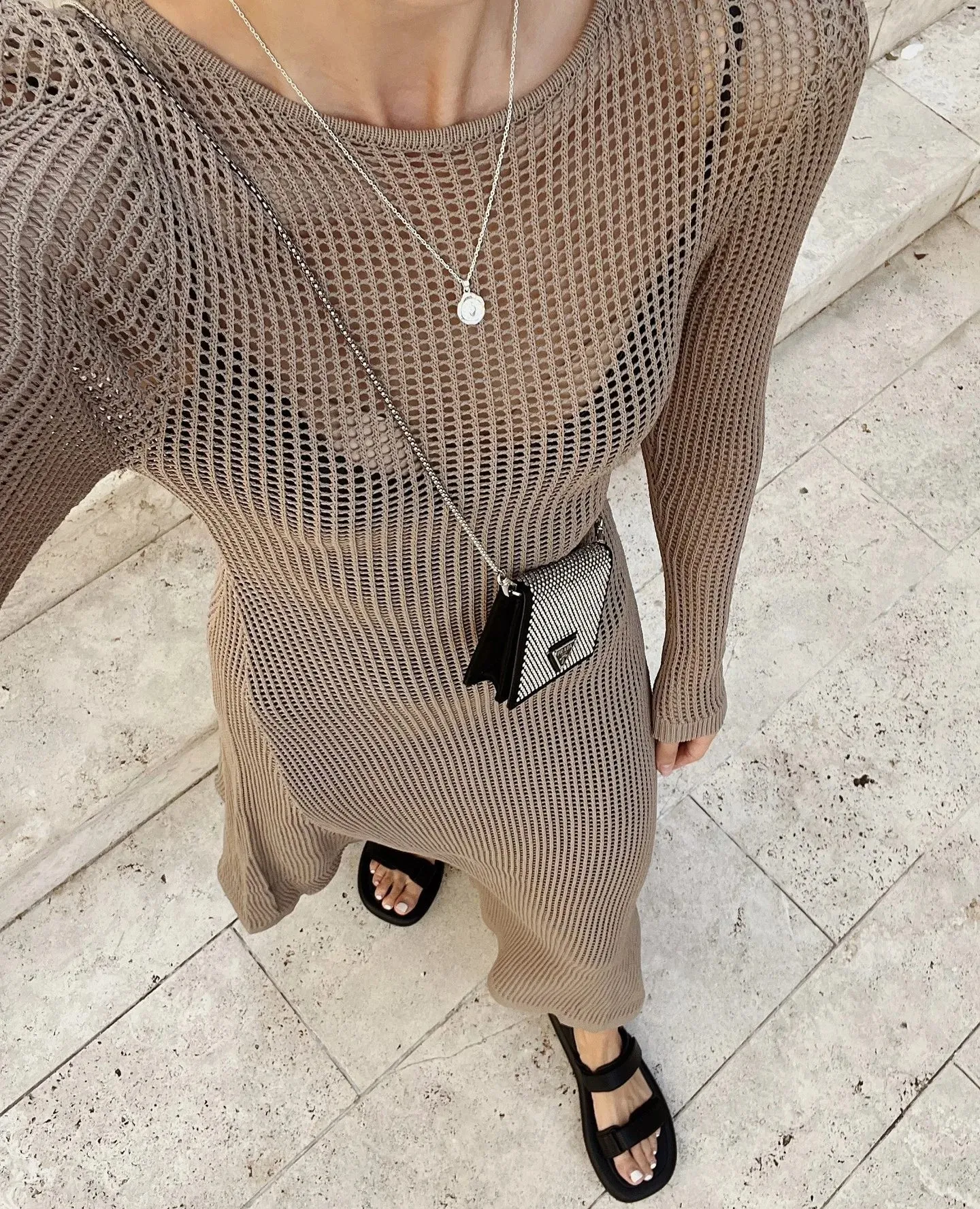 #PB Elegant Hollow Out Knit Maxi Dress