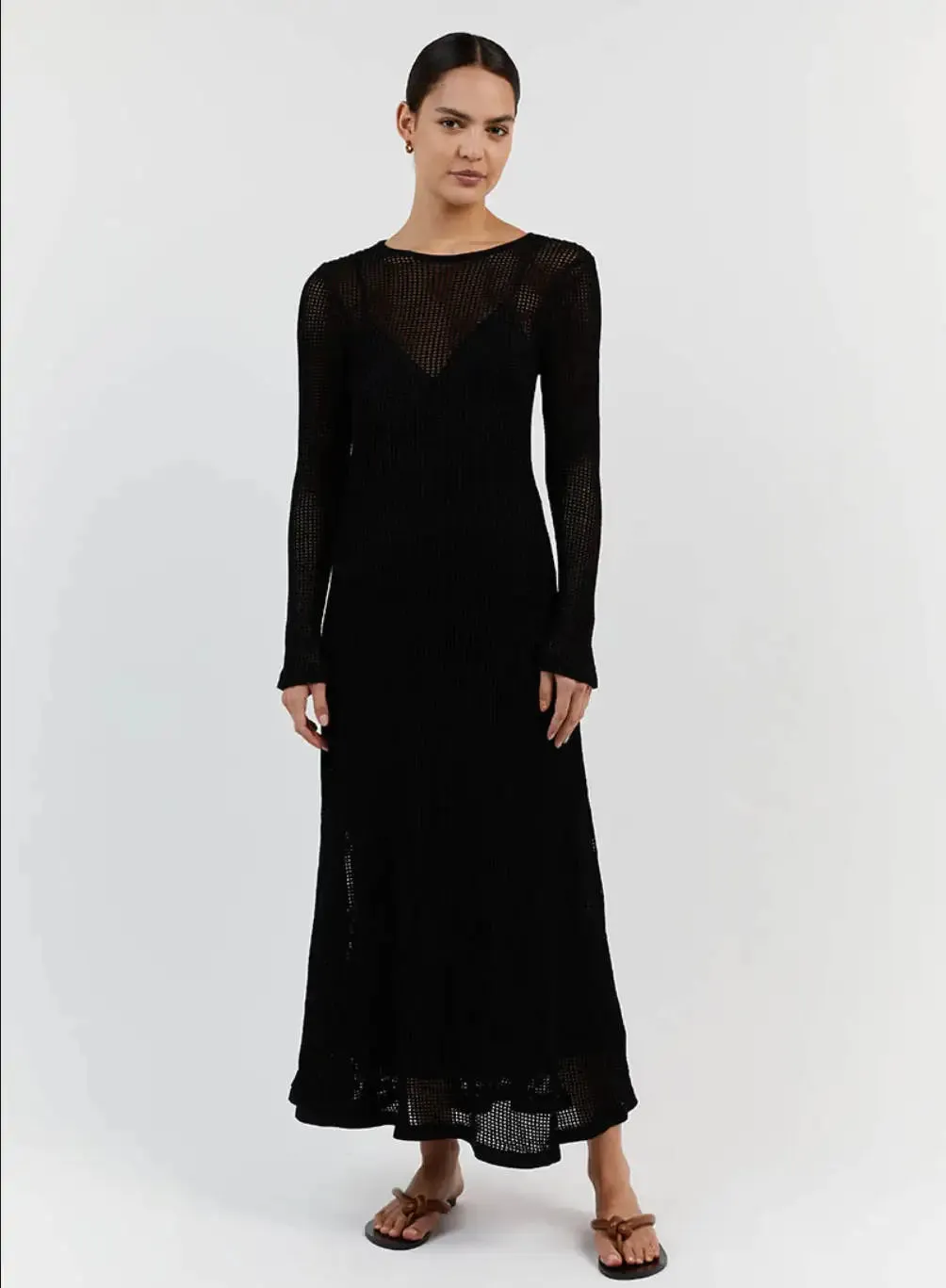 #PB Elegant Hollow Out Knit Maxi Dress