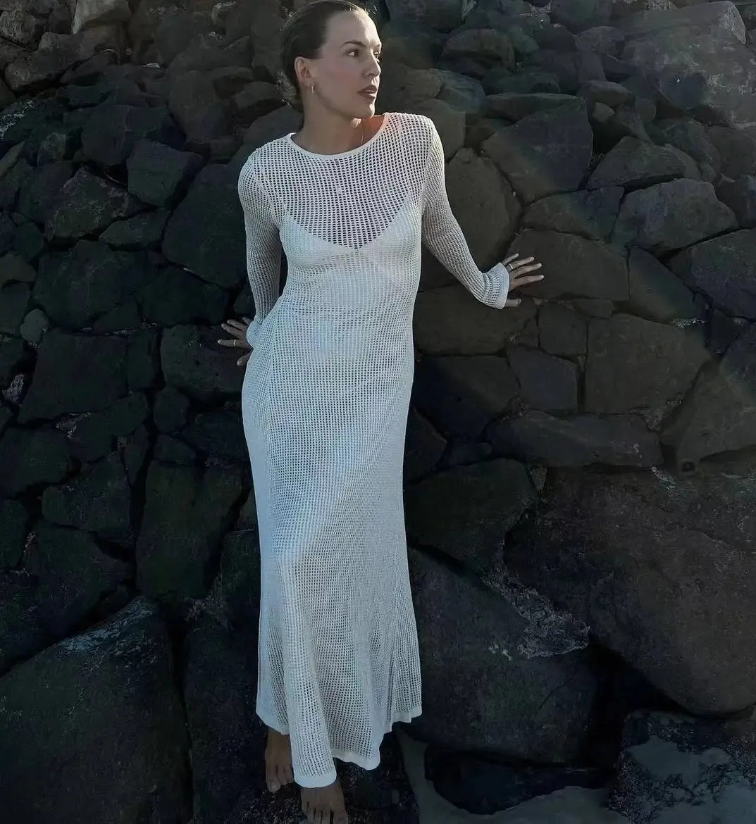 #PB Elegant Hollow Out Knit Maxi Dress