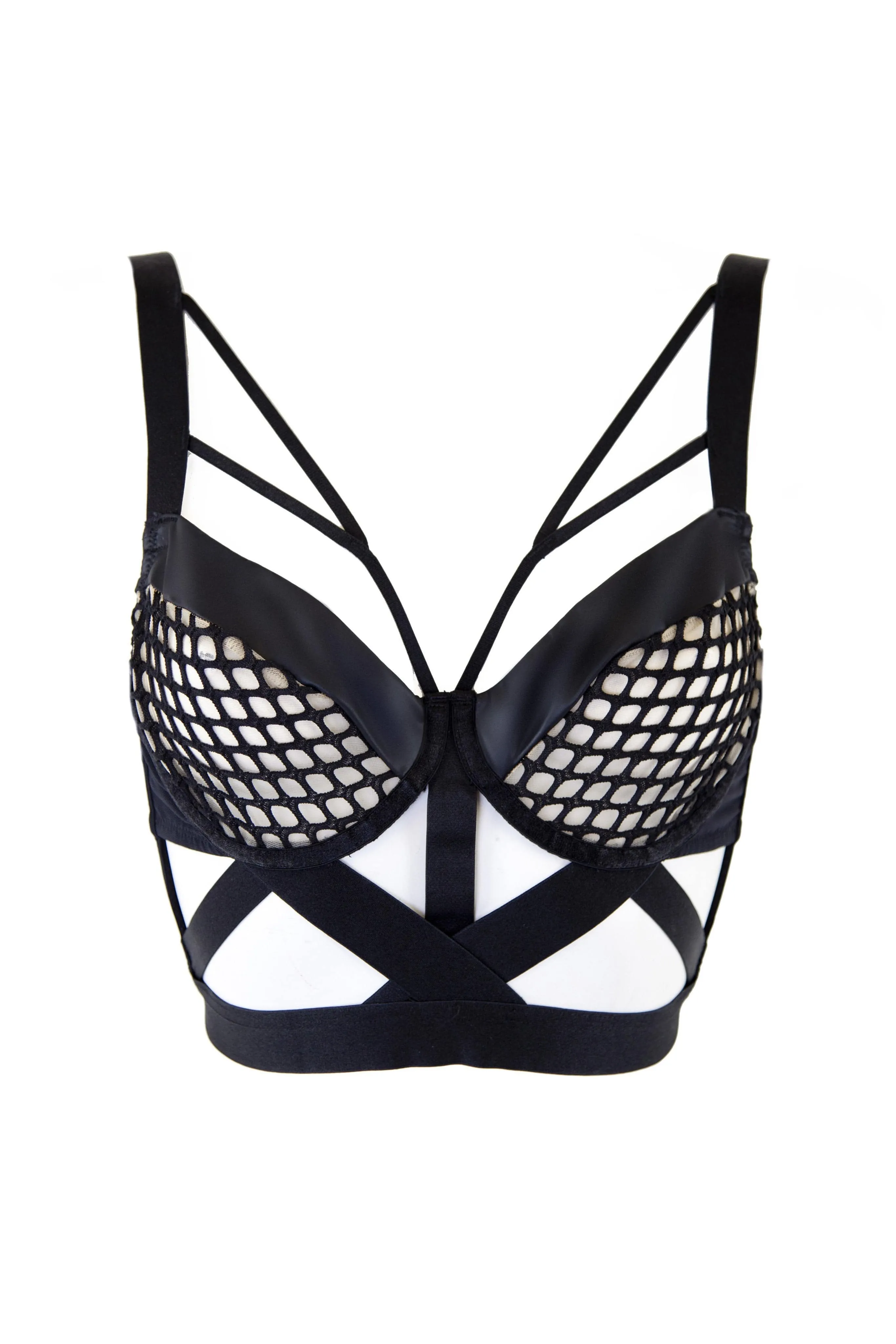 Peek & Beau - Lucky Wetlook and Fishnet Deco Strap Longline Bra