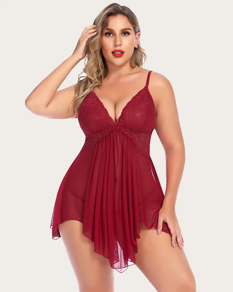 Plus Size Lace Irregular Babydoll (DE Only)