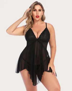 Plus Size Lace Irregular Babydoll (DE Only)
